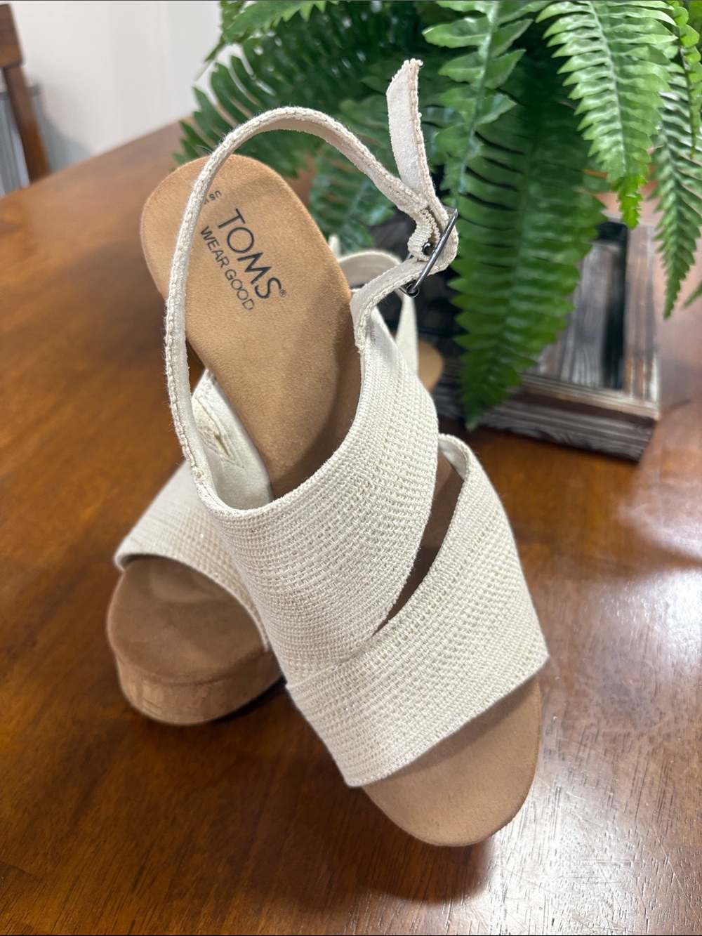 TOMS Cream Textured Platform Wedge Sandals